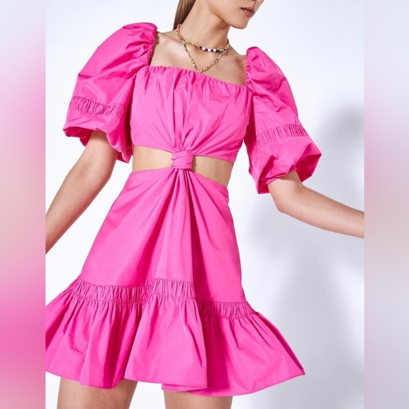 ALEXIS NWT Bertrand Cut Out Puff Sleeve Magenta Pink Mini Dress - Picture 4 of 8
